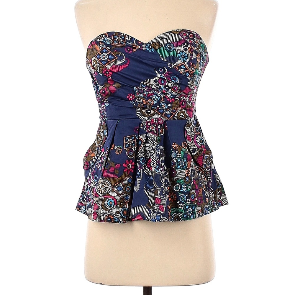 Anthropologie Fei Primula Corset Peplum Strapless Top